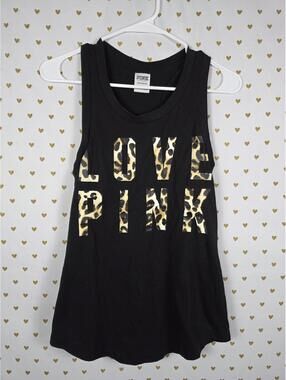 Victorias Secret PINK Leopard Cheetah Logo Tank Top Black XS